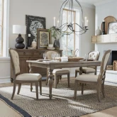 Americana Farmhouse 5 Piece Dining Set in Distressed Wood & Fabric