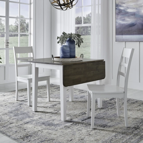Landale 3 Piece Drop Leaf Dining Set in Chestnut & White Wood