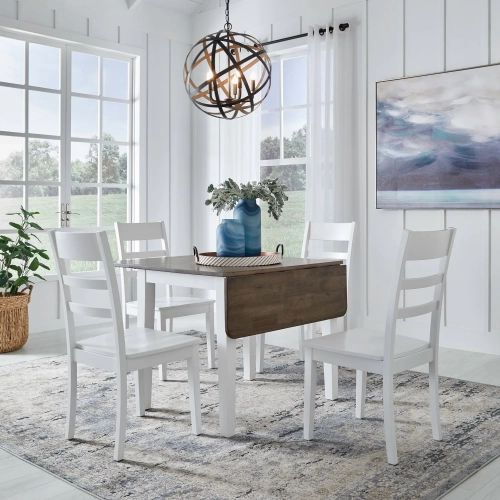 Landale 5 Piece Drop Leaf Dining Set in Chestnut & White Wood