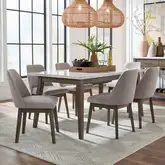 Edison 7 Piece Dining Set in Wood, White Faux Marble & Gray Fabric
