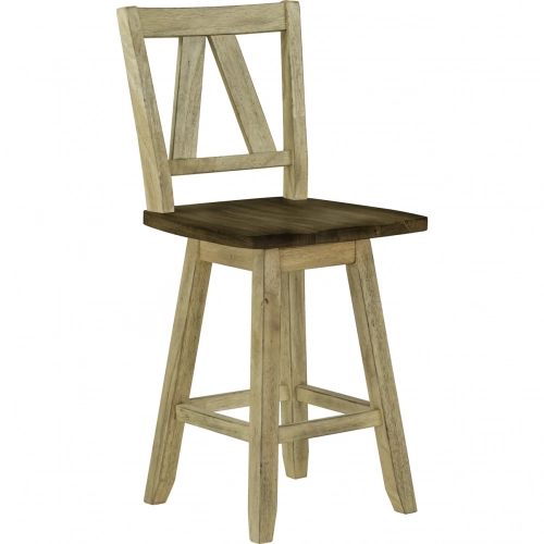 Lindsey Farm Swivel Counter Chair in Natural & Brown Wood (Set of 2)