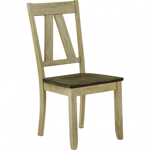 Lindsey Farm Splat Back Dining Chair in Natural & Brown Wood (Set of 2)