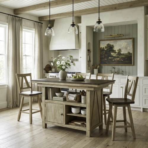 Lindsey Farm 5 Piece Gathering Height Dining Set in Natural & Brown Wood