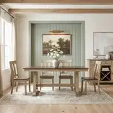Lindsey Farm 5 Piece Trestle Dining Set in Natural & Brown Wood
