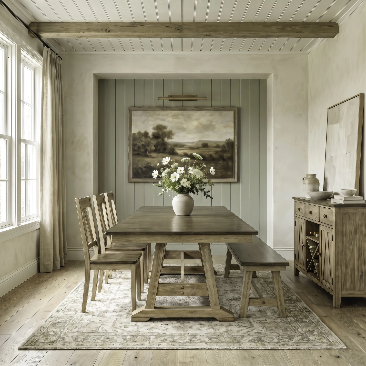 Lindsey Farm 6 Piece Trestle Dining Set in Natural & Brown Wood
