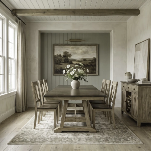 Lindsey Farm 7 Piece Trestle Dining Set in Natural & Brown Wood