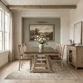 Lindsey Farm 7 Piece Trestle Dining Set in Natural & Brown Wood