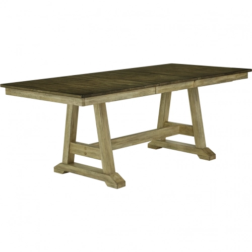 Lindsey Farm 78" Extension Trestle Dining Table in Natural & Brown Wood