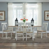 Lindsey Farm 7 Piece Trestle Dining Set in Weathered White & Sandstone