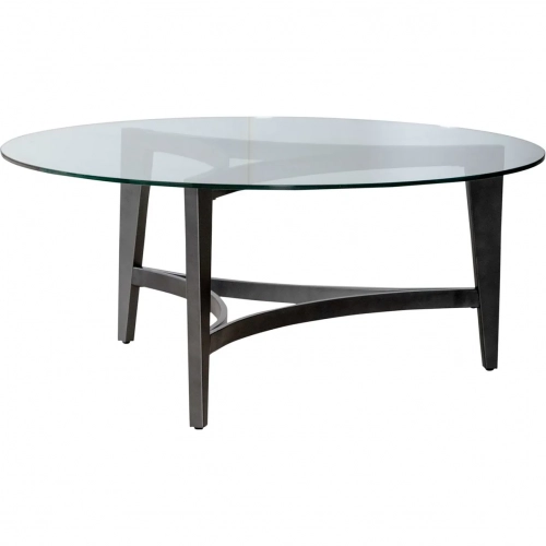 Capri Round Coffee Cocktail Table in Espresso Brown Metal & Glass