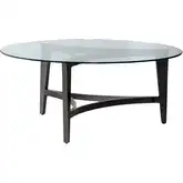 Capri Round Coffee Cocktail Table in Espresso Brown Metal & Glass