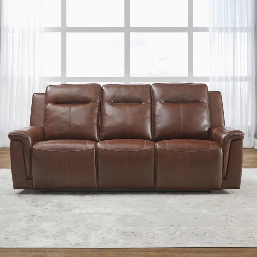 Avery Dual Power Recline Sofa in Cognac Brown Top Grain Leather