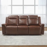 Avery Dual Power Recline Sofa in Cognac Brown Top Grain Leather