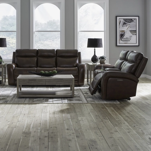 Blair Dual Power Zero Gravity Sofa & Loveseat Set in Cognac Brown Leather