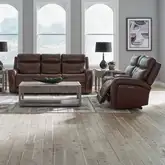 Blair Dual Power Zero Gravity Sofa & Loveseat Set in Cognac Brown Leather