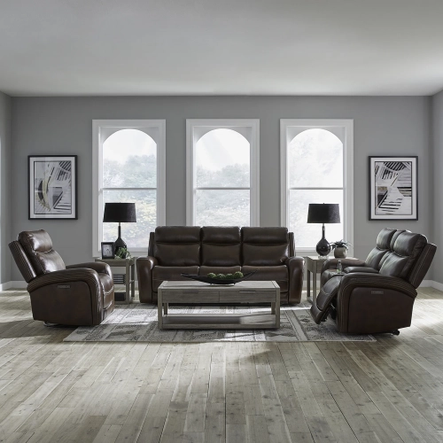 Blair Dual Power Zero Gravity Sofa, Loveseat & Recliner Set in Cognac Brown Leather