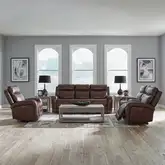 Blair Dual Power Zero Gravity Sofa, Loveseat & Recliner Set in Cognac Brown Leather