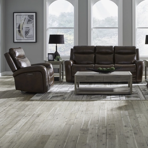 Blair Dual Power Zero Gravity Sofa & Recliner Set in Cognac Brown Leather