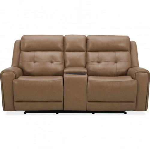 Carrington Zero Gravity Power Recline Console Loveseat in Sand Brown Leather
