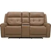 Carrington Zero Gravity Power Recline Console Loveseat in Sand Brown Leather