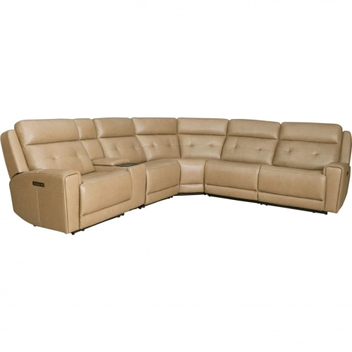 Carrington 6 Piece Power Recline Sectional Sofa in York Sand Brown Leather