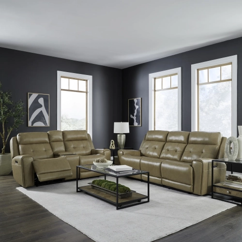Carrington Triple Power Zero Gravity Sofa & Loveseat Set in Sand Brown Leather