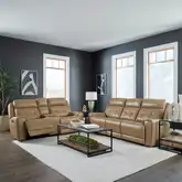 Carrington Triple Power Zero Gravity Sofa & Loveseat Set in Sand Brown Leather