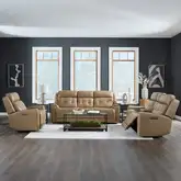 Carrington Triple Power Zero Gravity Sofa, Loveseat & Recliner Set in Sand Brown Leather
