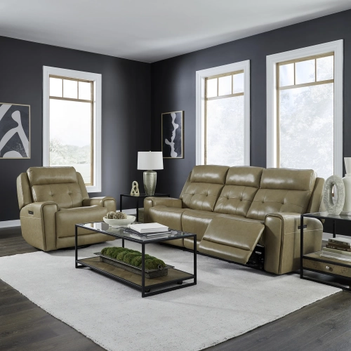 Carrington Triple Power Zero Gravity Sofa & Recliner Set in Sand Brown Leather
