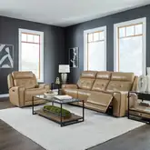 Carrington Triple Power Zero Gravity Sofa & Recliner Set in Sand Brown Leather