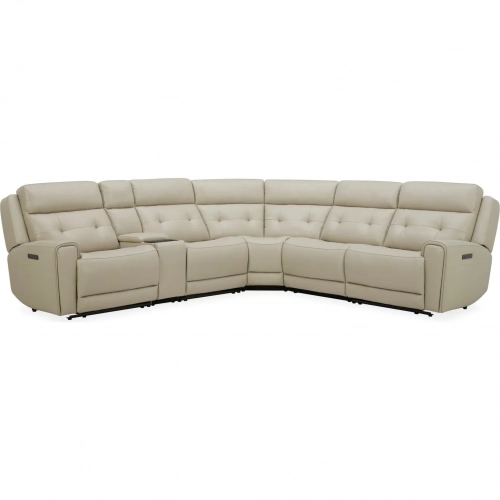 Carrington 6 Piece Power Recline Sectional Sofa in Stone Neutral Leather