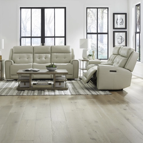 Carrington Triple Power Zero Gravity Sofa & Loveseat Set in Baja Stone Leather