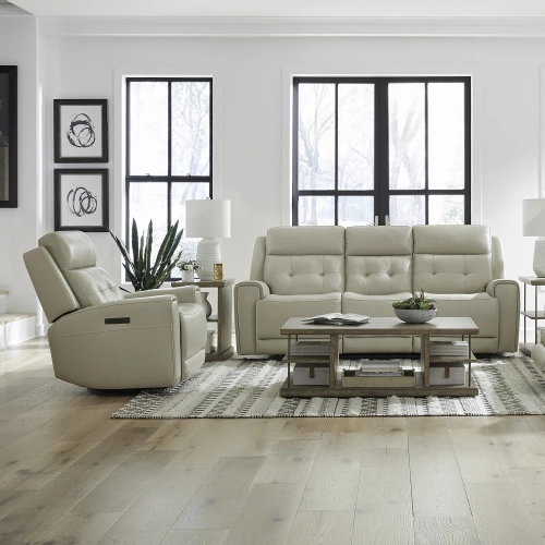 Carrington Triple Power Zero Gravity Sofa & Recliner Set in Baja Stone Leather