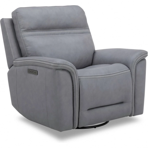 Cooper Swivel Glider Power Recliner in Blue Gray Top Grain Leather
