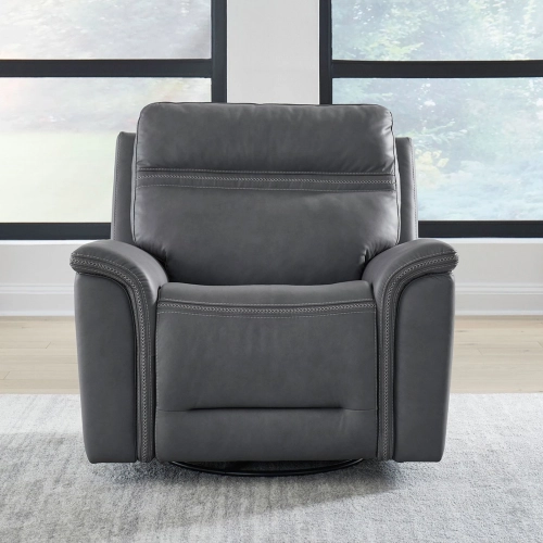 Cooper Swivel Glider Power Recliner in Blue Gray Top Grain Leather