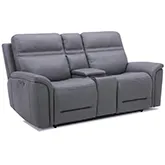 Cooper Power Recline Console Loveseat in Blue Gray Top Grain Leather