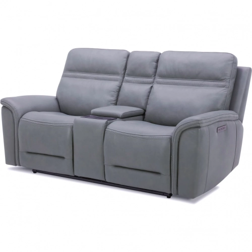 Cooper Power Recline Console Loveseat in Blue Gray Top Grain Leather