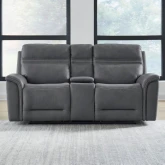 Cooper Power Recline Console Loveseat in Blue Gray Top Grain Leather