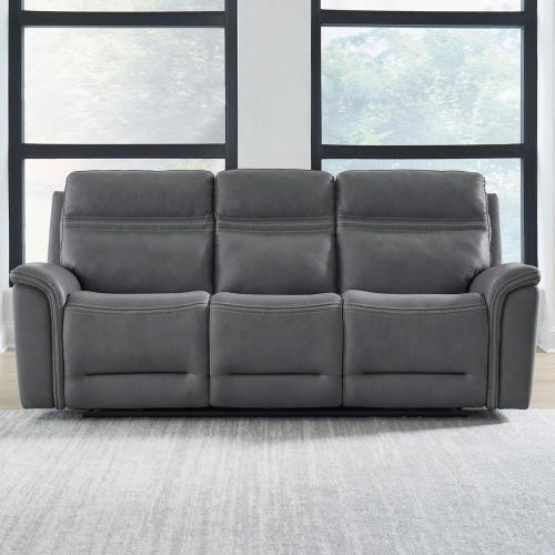Cooper Power Recline Sofa in Blue Gray Top Grain Leather