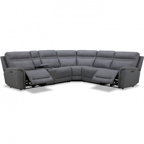 Cooper 6 Piece Power Recline Sectional Sofa in Blue Gray Leather
