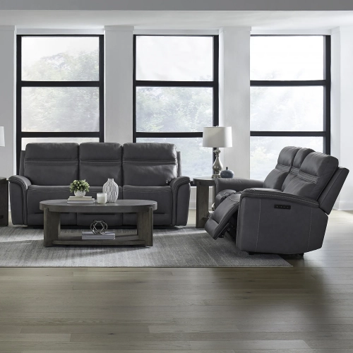 Cooper Triple Power Zero Gravity Sofa, Loveseat & Recliner Set in Blue Gray Leather