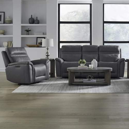 Cooper Triple Power Zero Gravity Sofa & Recliner Set in Blue Gray Leather