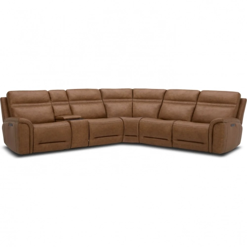 Cooper 6 Piece Power Recline Sectional Sofa in Camel Brown Leather
