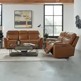 Cooper Triple Power Zero Gravity Sofa & Loveseat Set in Camel Brown Leather