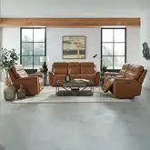 Cooper Triple Power Zero Gravity Sofa, Loveseat & Recliner Set in Camel Brown Leather