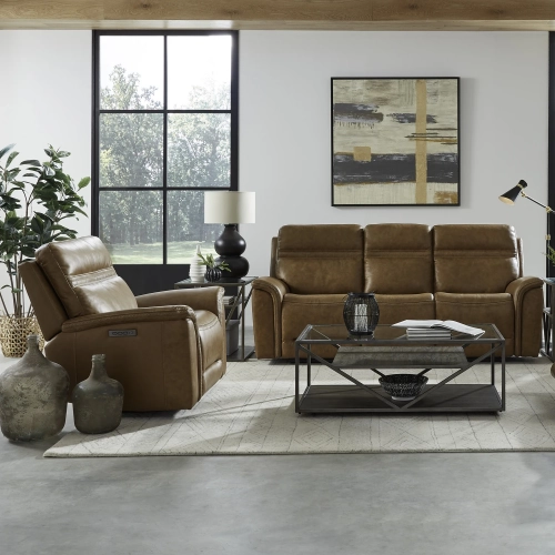 Cooper Triple Power Zero Gravity Sofa & Recliner Set in Camel Brown Leather