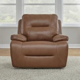 Cameron Swivel Glider Power Recliner in Saddle Brown Top Grain Leather