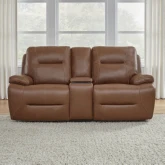 Cameron Power Recline Loveseat withConsole in Saddle Brown Top Grain Leather