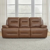 Cameron Power Recline Sofa in Saddle Brown Top Grain Leather