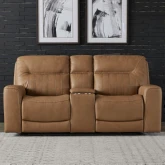 Bennett Dual Zero Gravity Power Recline Console Loveseat in Butternut Leather